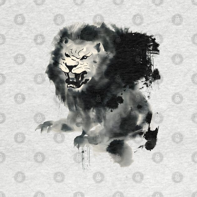 Lion Japanese ink Painting by Ravenglow